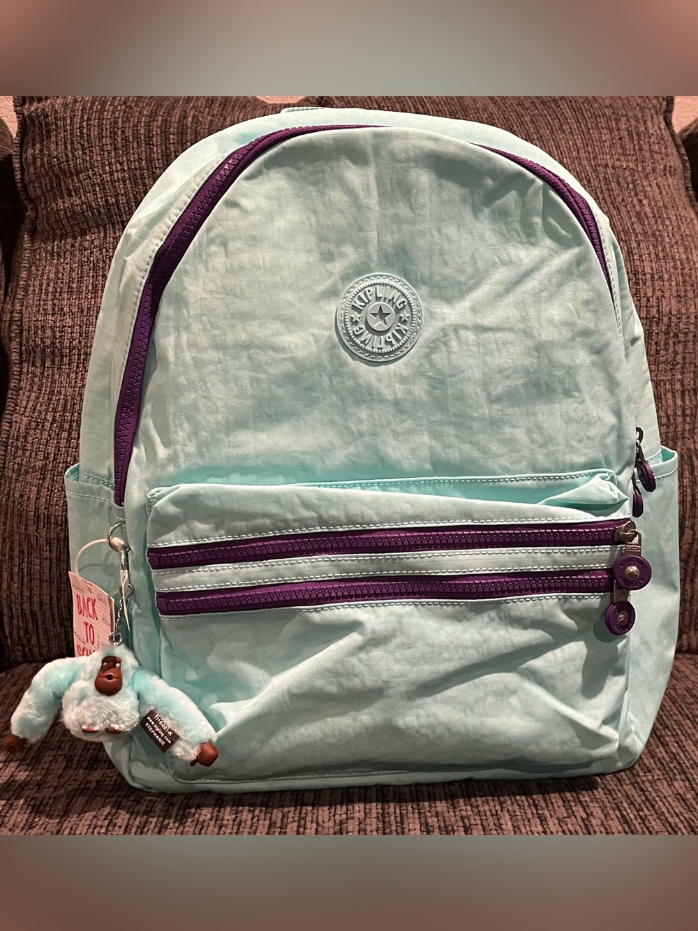 Kipling Teal Backpack with Purple Trim NWT Lots of room